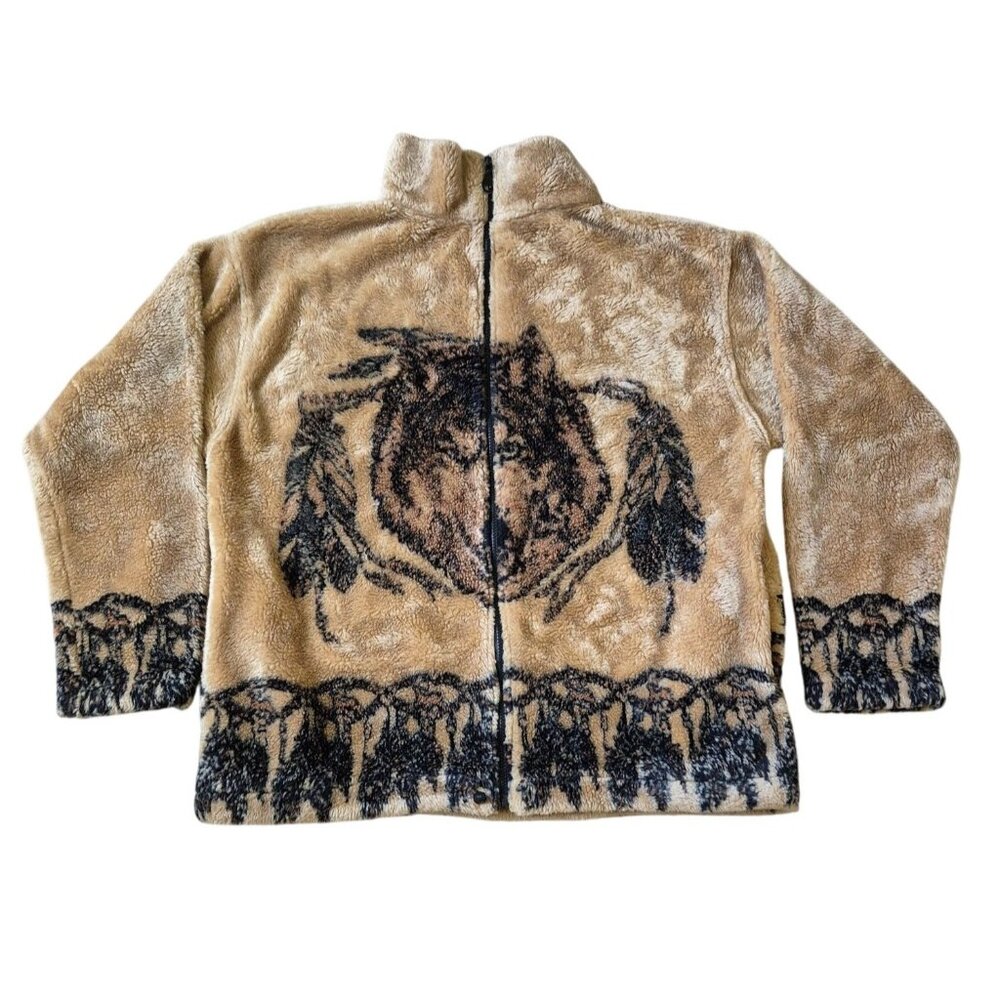 VTG Renegade Club Men's Size L Animal Print Fleece Zip Up 90s Jacket Nature